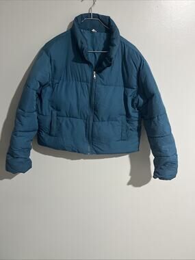 Double Zero Women’s Blue Quilted Puffer Jacket Short Full Zip Long Sleeve Sz M